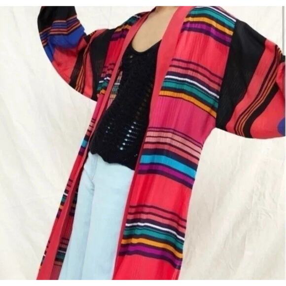 Anthropologie Conditions Apply Striped Cover-Up Kimono One Size Boho Beach M11 - Picture 3 of 7